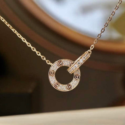 [Noble Aura jewelry]LOVE 7.6MM NECKLACE ROSE GOLD AND SILVER  FULL DIAMOND