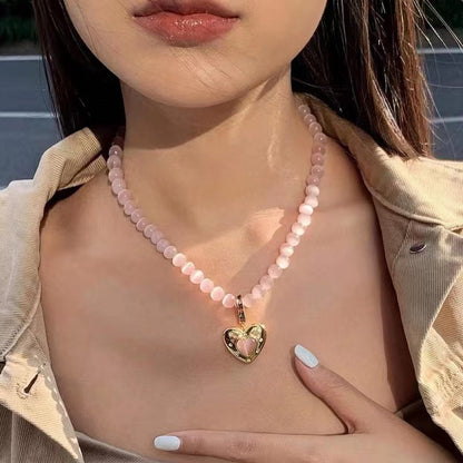 Opal heart pentagram gemstone necklace