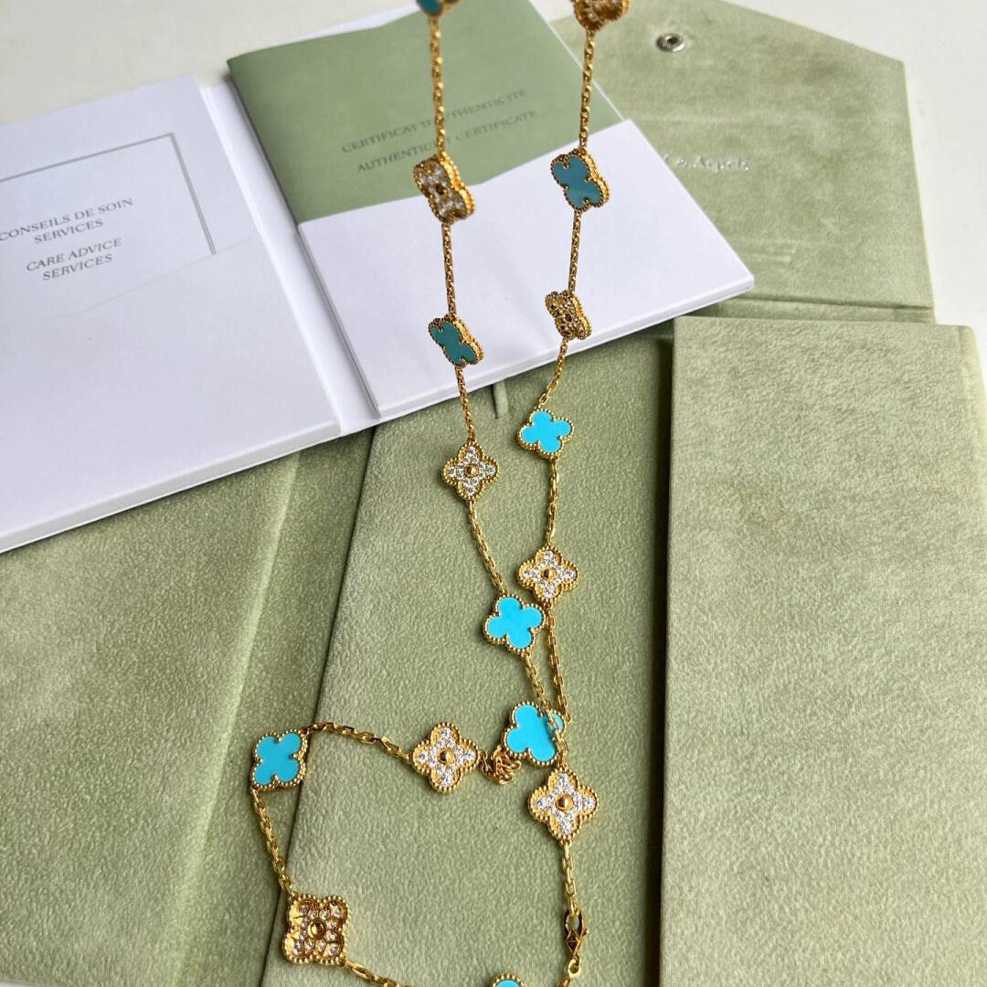 [Noble Aura jewelry]CLOVER 20 MOTIFS TURQUOISE DIAMOND NECKLACE
