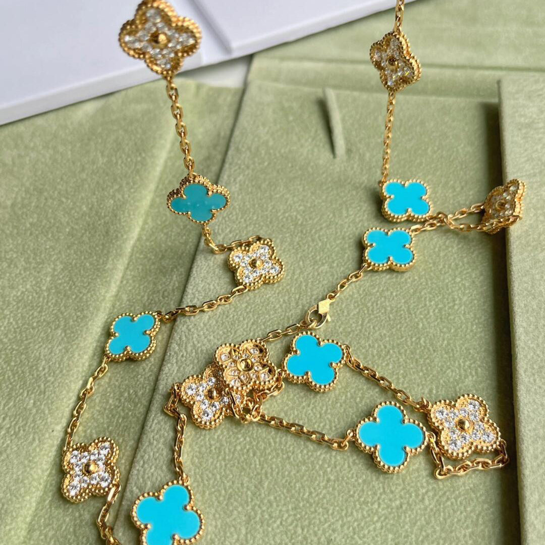 [Noble Aura jewelry]CLOVER 20 MOTIFS TURQUOISE DIAMOND NECKLACE