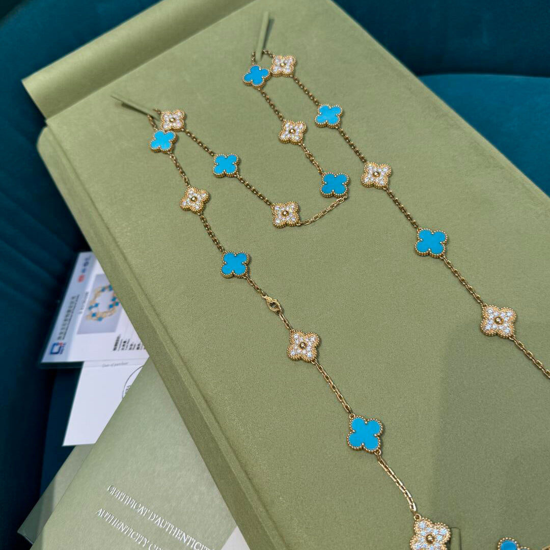 [Noble Aura jewelry]CLOVER 20 MOTIFS TURQUOISE DIAMOND NECKLACE