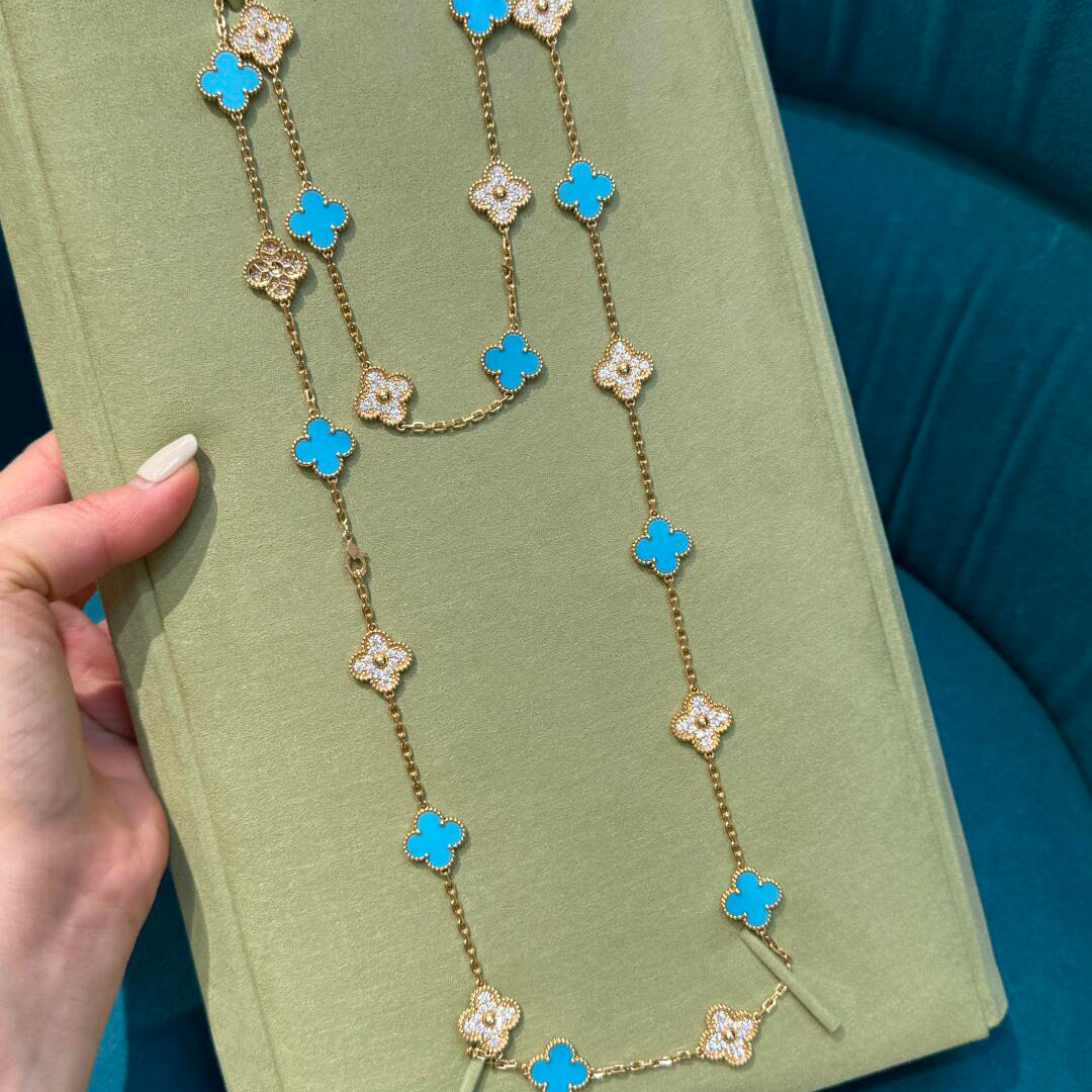 [Noble Aura jewelry]CLOVER 20 MOTIFS TURQUOISE DIAMOND NECKLACE