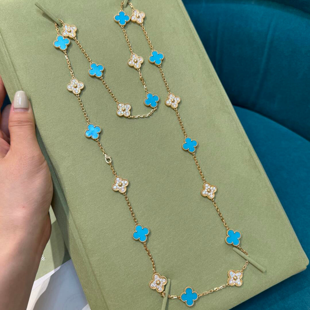 [Noble Aura jewelry]CLOVER 20 MOTIFS TURQUOISE DIAMOND NECKLACE