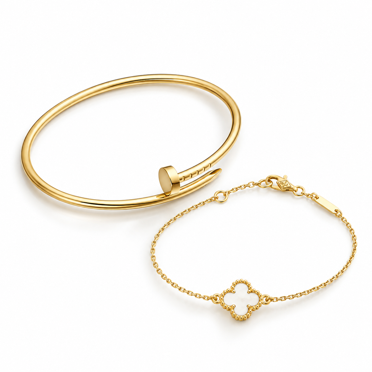 [Noble Aura jewelry] Clover White Mother-of-Pearl & JUSTE Bracelet Stack Set