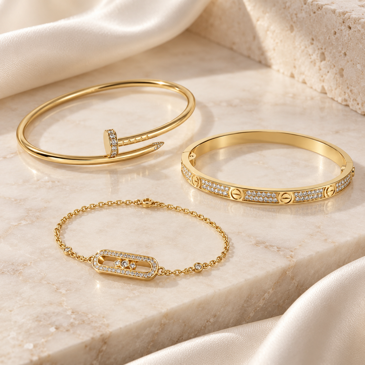 [Noble Aura jewelry] LOVE & JUSTE Baby Move Diamond Bracelet Stack Set