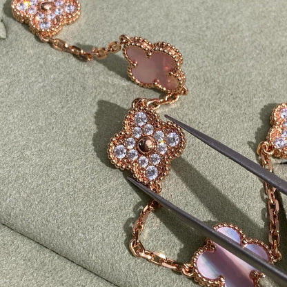 [Noble Aura jewelry]CLOVER 10 MOTIFS DIAMOND PINK MOP NECKLACE