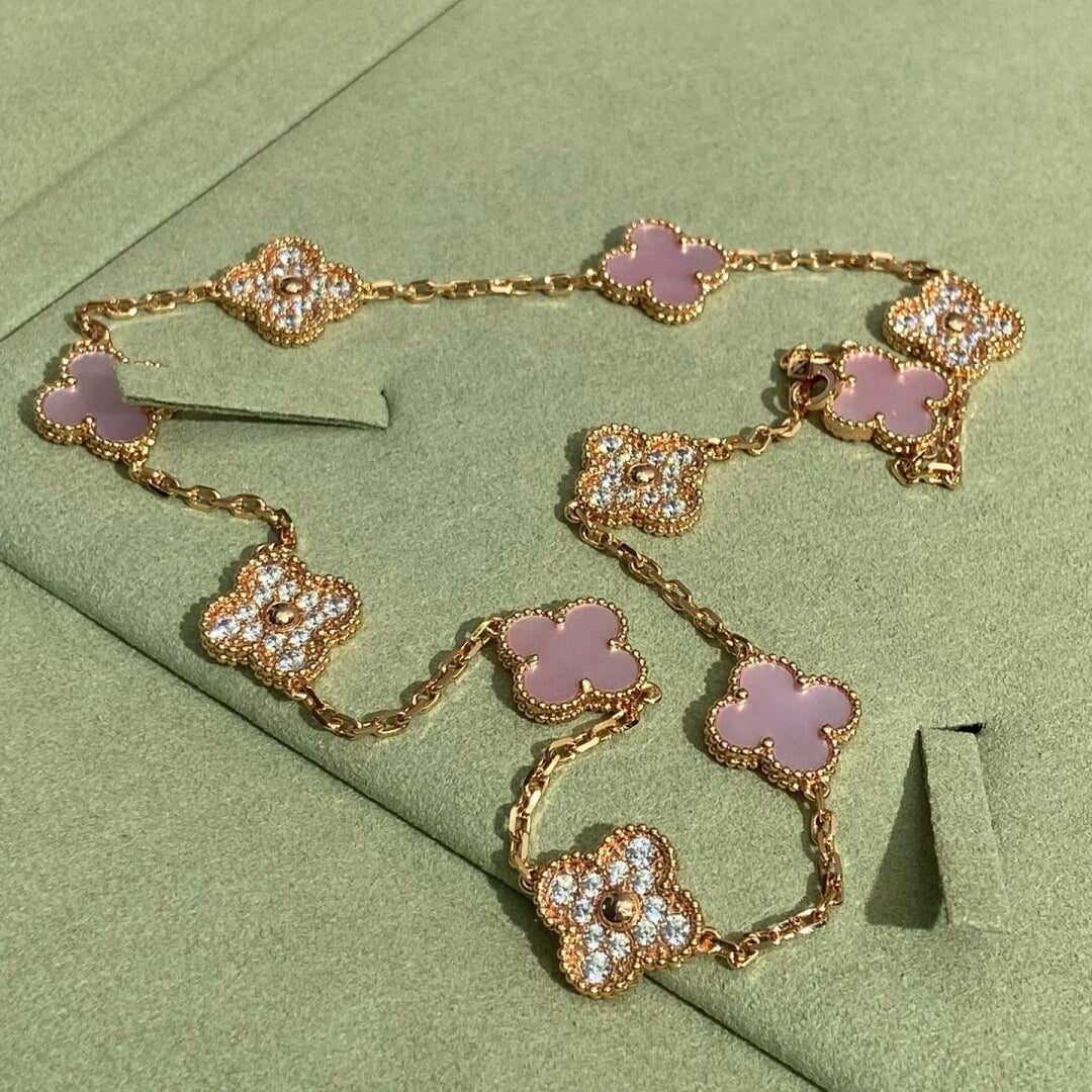 [Noble Aura jewelry]CLOVER 10 MOTIFS DIAMOND PINK MOP NECKLACE