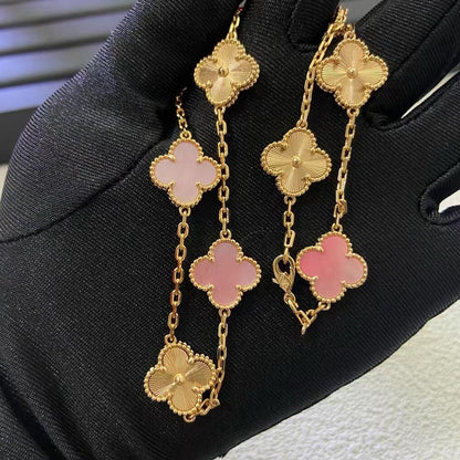 [Noble Aura jewelry]CLOVER 10 MOTIFS  LASER PINK MOP NECKLACE