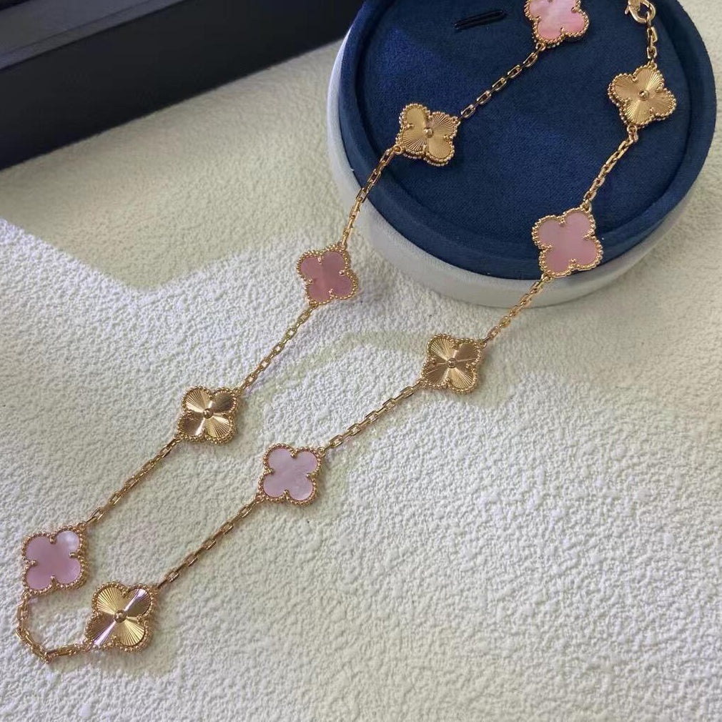 [Noble Aura jewelry]CLOVER 10 MOTIFS  LASER PINK MOP NECKLACE
