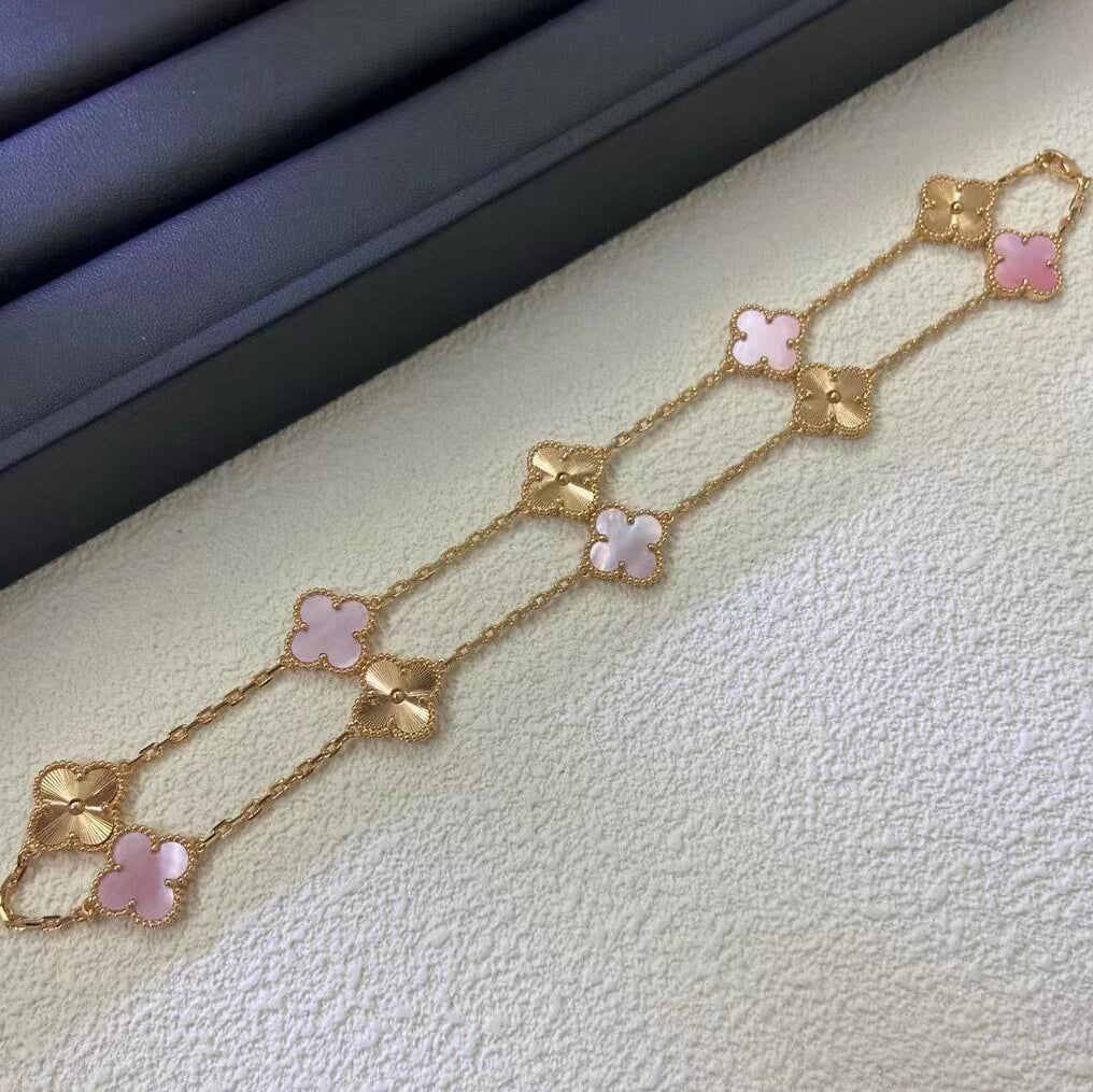 [Noble Aura jewelry]CLOVER 10 MOTIFS  LASER PINK MOP NECKLACE