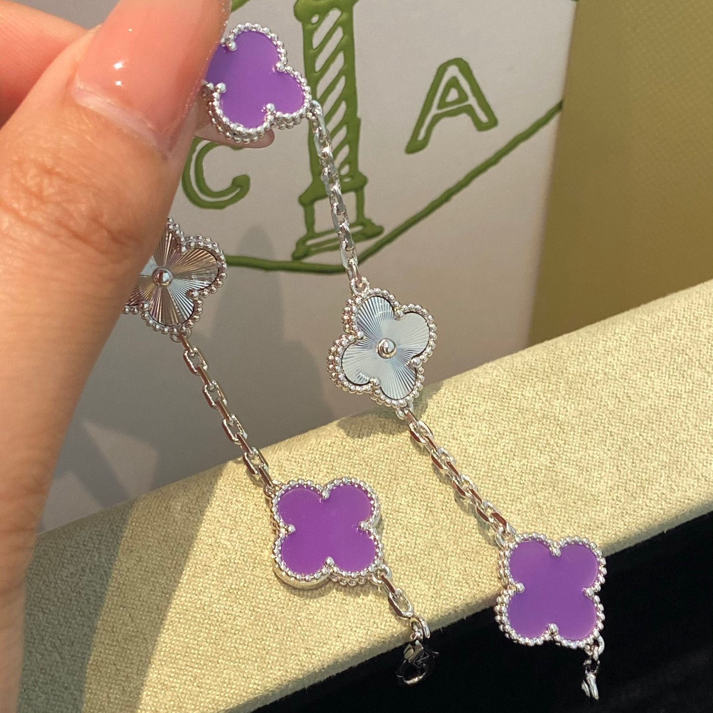 [Noble Aura jewelry]CLOVER  5 MOTIFS  PURPLE VIOLET BRACELET SILVER