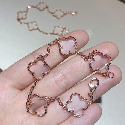 [Noble Aura jewelry]CLOVER 5 MOTIF ROCK CRYSTAL PINK GOLD BRACELET