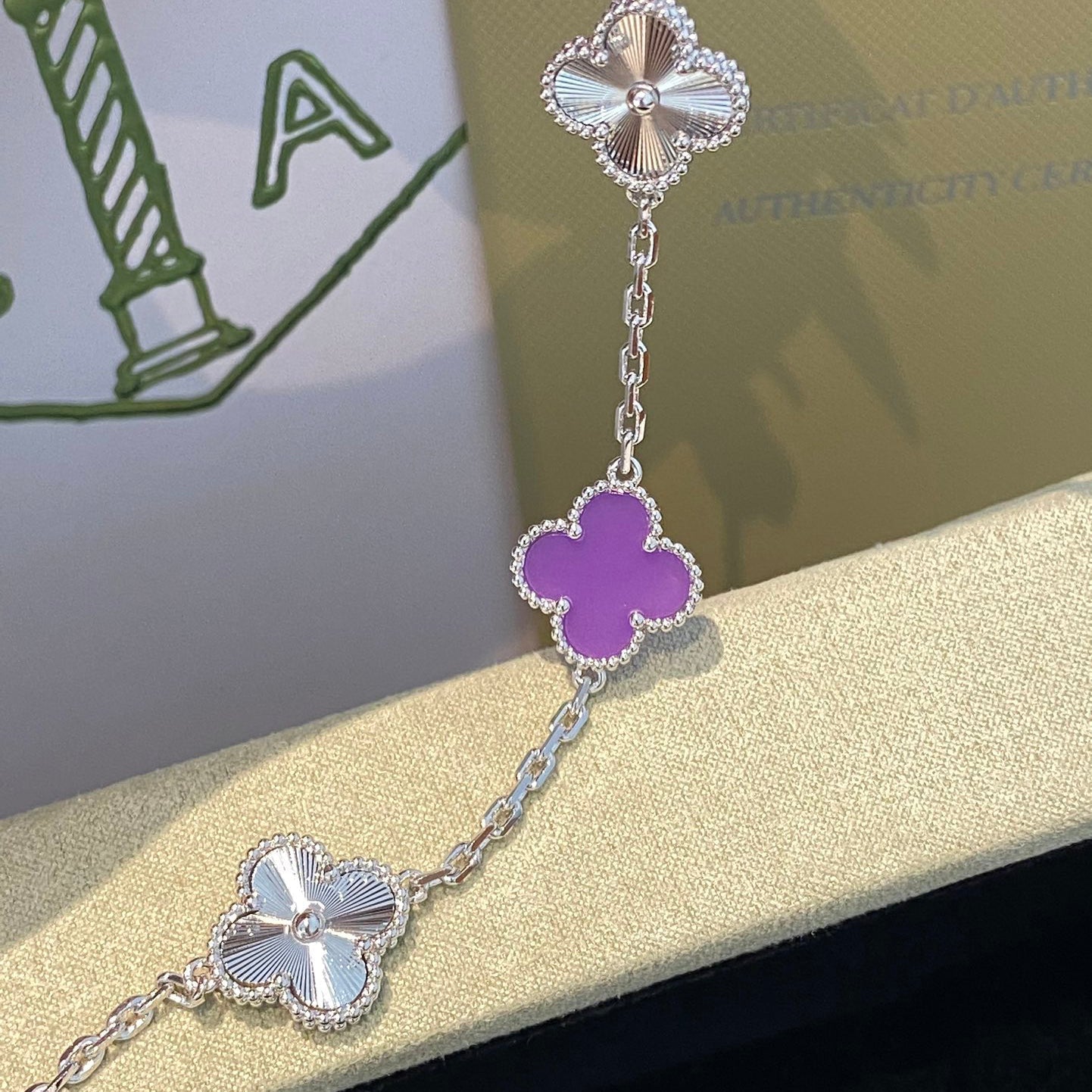 [Noble Aura jewelry]CLOVER  5 MOTIFS  PURPLE VIOLET BRACELET SILVER
