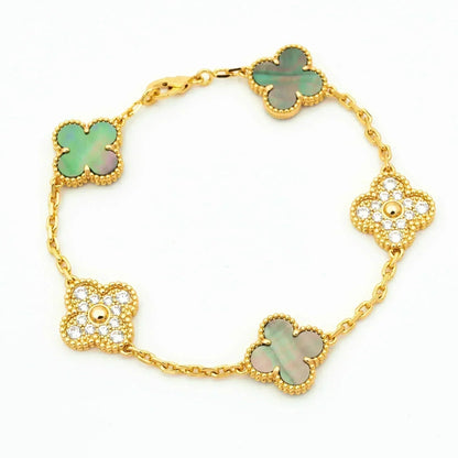 [Noble Aura jewelry] CLOVER 5 MOTIF GRAY MOP BRACELET COLLECTION