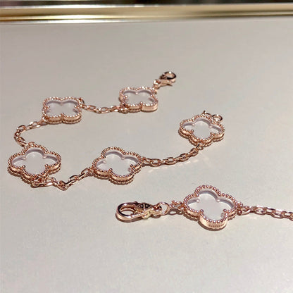 [Noble Aura jewelry]CLOVER 5 MOTIF ROCK CRYSTAL PINK GOLD BRACELET