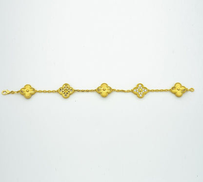 [Noble Aura jewelry] CLASH & Clover Laser 5-Motif & LOVE Brushed Bracelet Stack Set