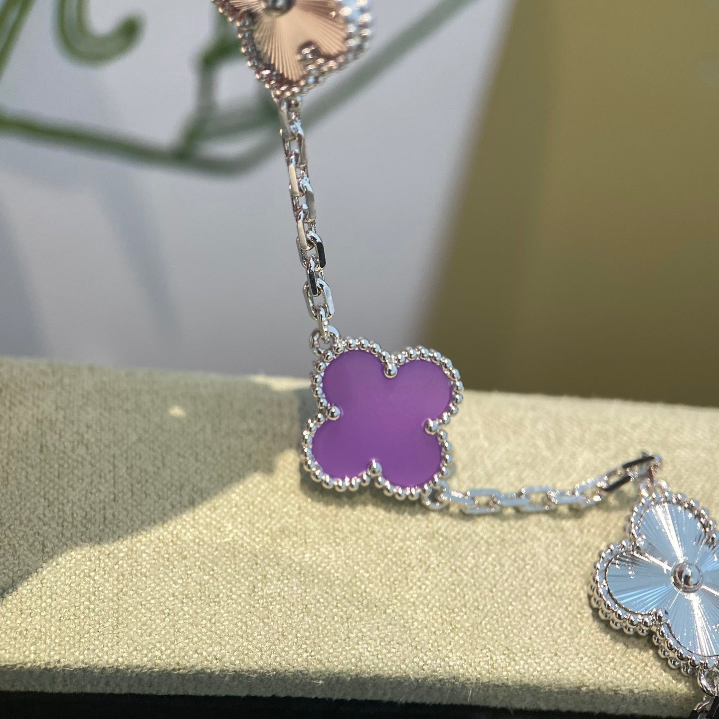 [Noble Aura jewelry]CLOVER  5 MOTIFS  PURPLE VIOLET BRACELET SILVER