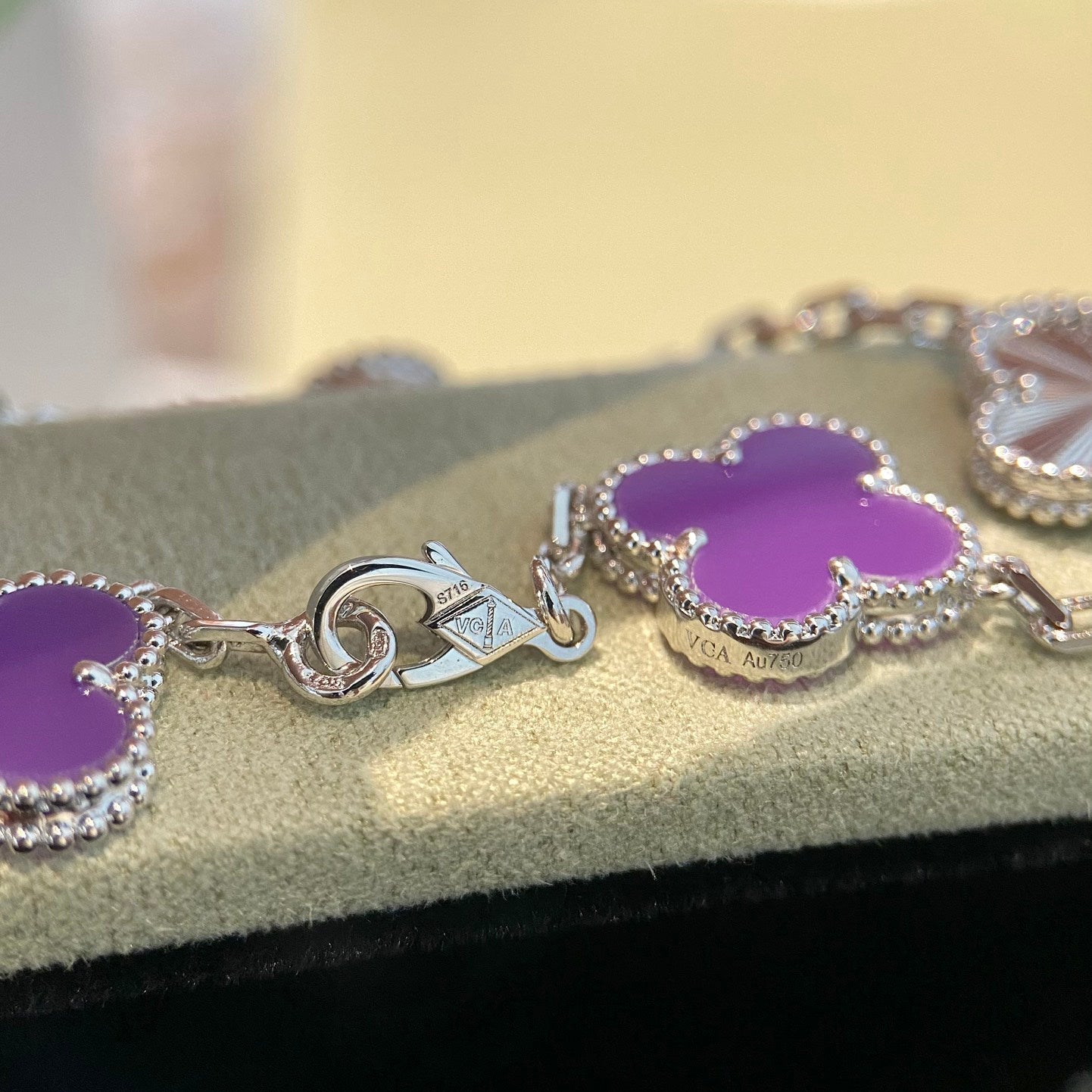 [Noble Aura jewelry]CLOVER  5 MOTIFS  PURPLE VIOLET BRACELET SILVER