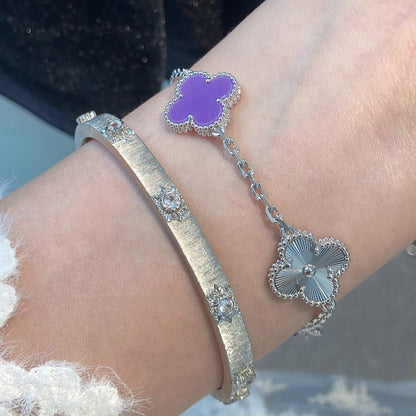 [Noble Aura jewelry]CLOVER  5 MOTIFS  PURPLE VIOLET BRACELET SILVER