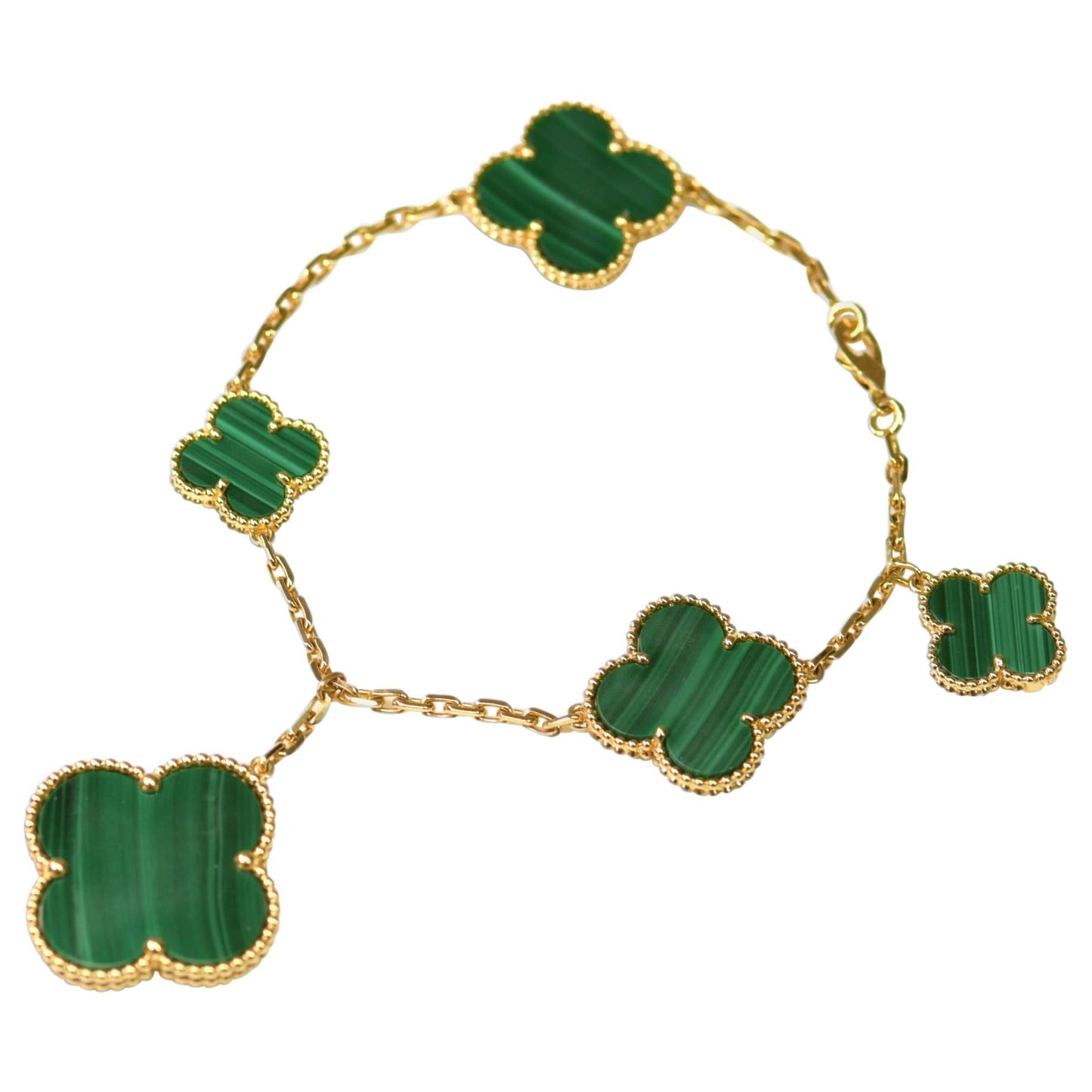 [Noble Aura jewelry]MAGIC CLOVER MALACHITE GOLD BRACELET 5 MOTIFS