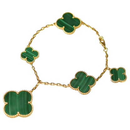 [Noble Aura jewelry]MAGIC CLOVER MALACHITE GOLD BRACELET 5 MOTIFS