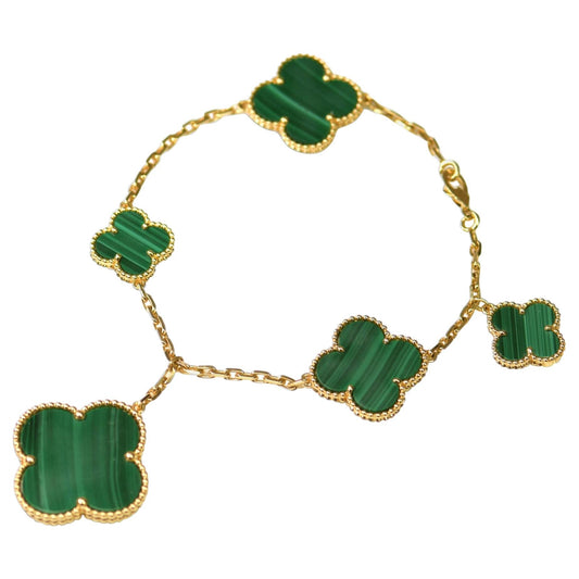 [Noble Aura jewelry]MAGIC CLOVER MALACHITE GOLD BRACELET 5 MOTIFS
