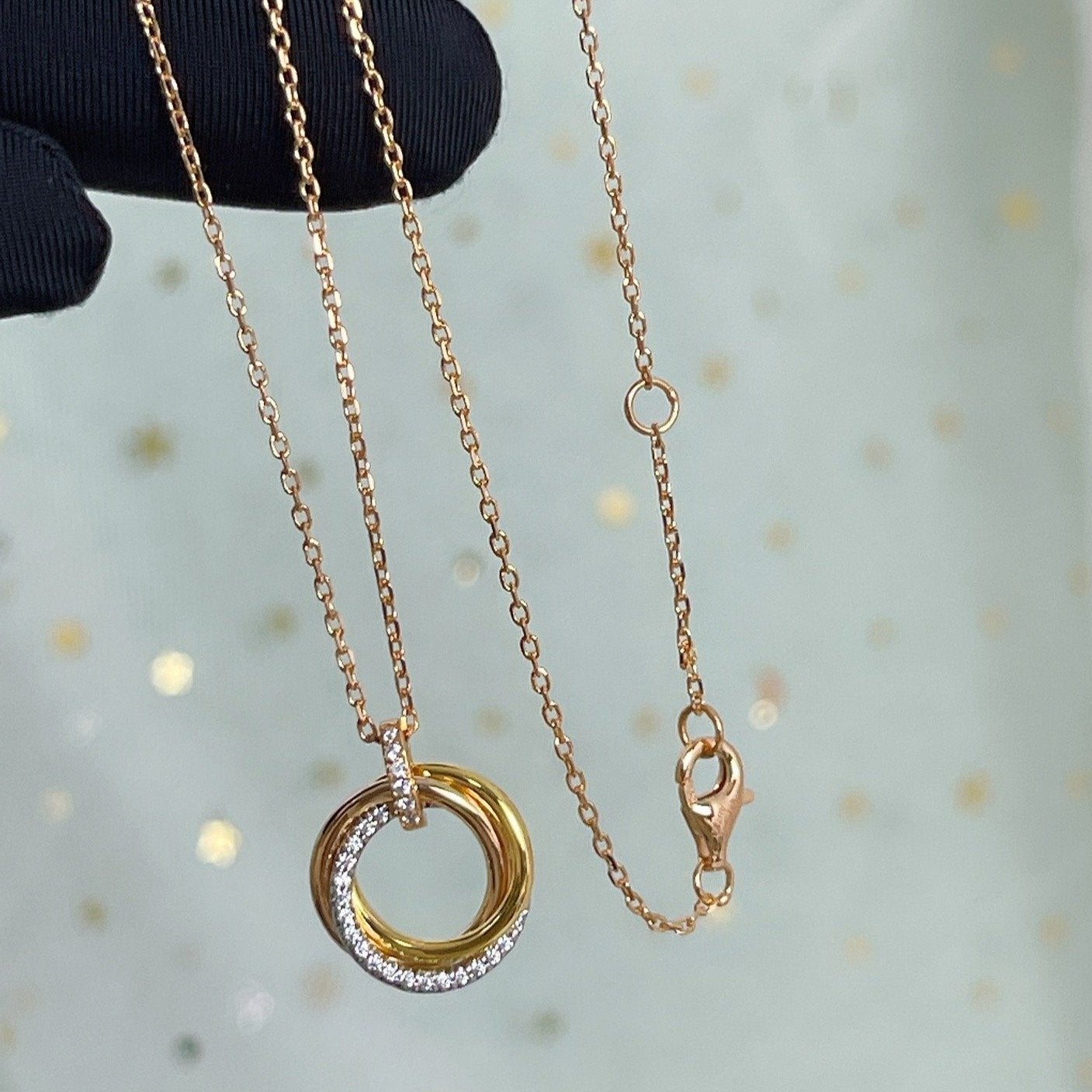 [Noble Aura jewelry]TRINITY NECKLACE SILVER GOLD PINK GOLD DIAMONDS