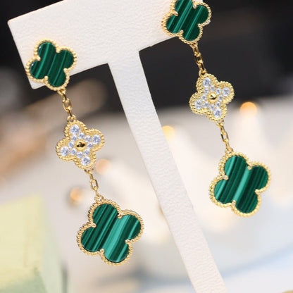 [Noble Aura jewelry]CLOVER EARRINGS GOLD MALACHITE DIAMOND 3 MOTIF