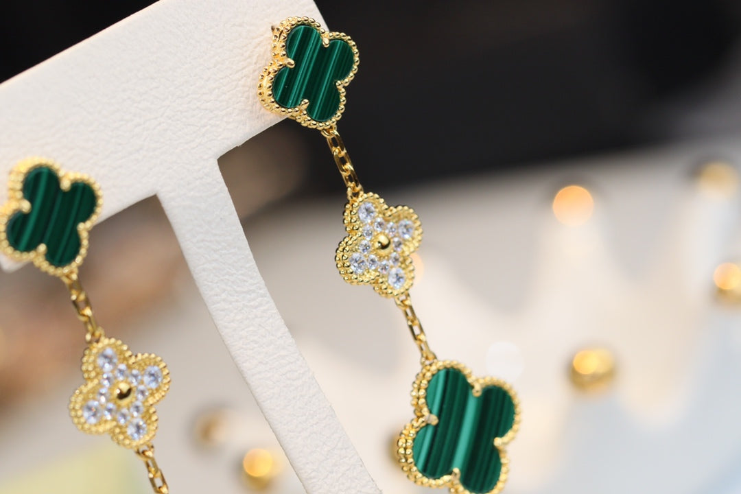 [Noble Aura jewelry]CLOVER EARRINGS GOLD MALACHITE DIAMOND 3 MOTIF