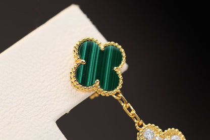 [Noble Aura jewelry]CLOVER EARRINGS GOLD MALACHITE DIAMOND 3 MOTIF