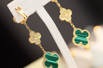 [Noble Aura jewelry]CLOVER EARRINGS GOLD MALACHITE DIAMOND 3 MOTIF
