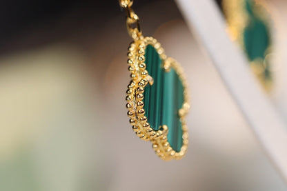 [Noble Aura jewelry]CLOVER EARRINGS GOLD MALACHITE DIAMOND 3 MOTIF