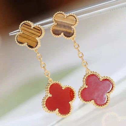 [Noble Aura jewelry]CLOVER  2 MOTIF  TIGER EYE CARNELIAN EARRINGS