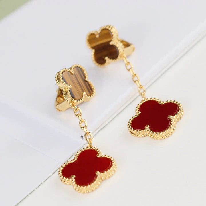 [Noble Aura jewelry]CLOVER  2 MOTIF  TIGER EYE CARNELIAN EARRINGS