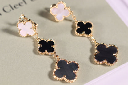 [Noble Aura jewelry]CLOVER EARRINGS GOLD ONYX MOP 3 MOTIF