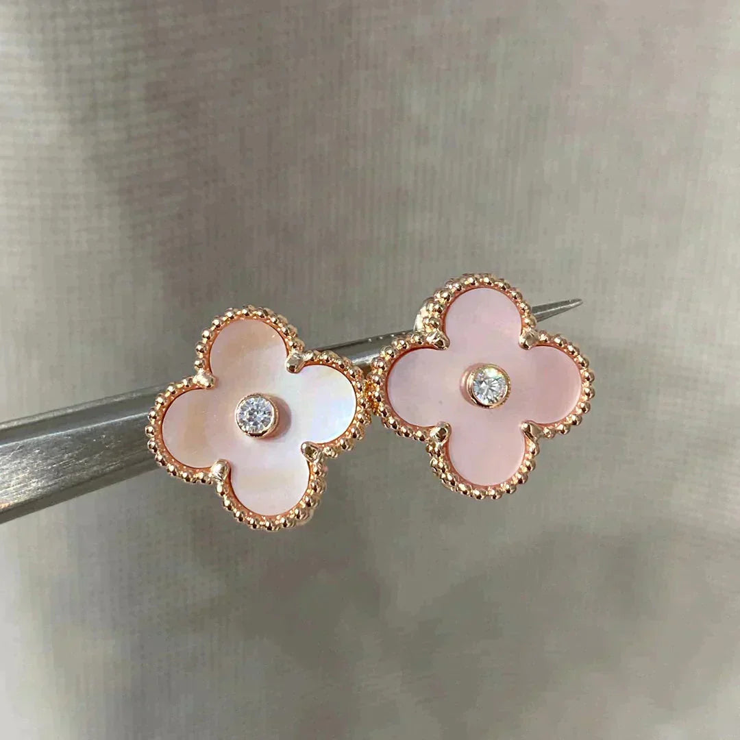 [Noble Aura jewelry]CLOVER MEDIUM 1 MOTIFS  PINK MOP DIAMOND EARRINGS