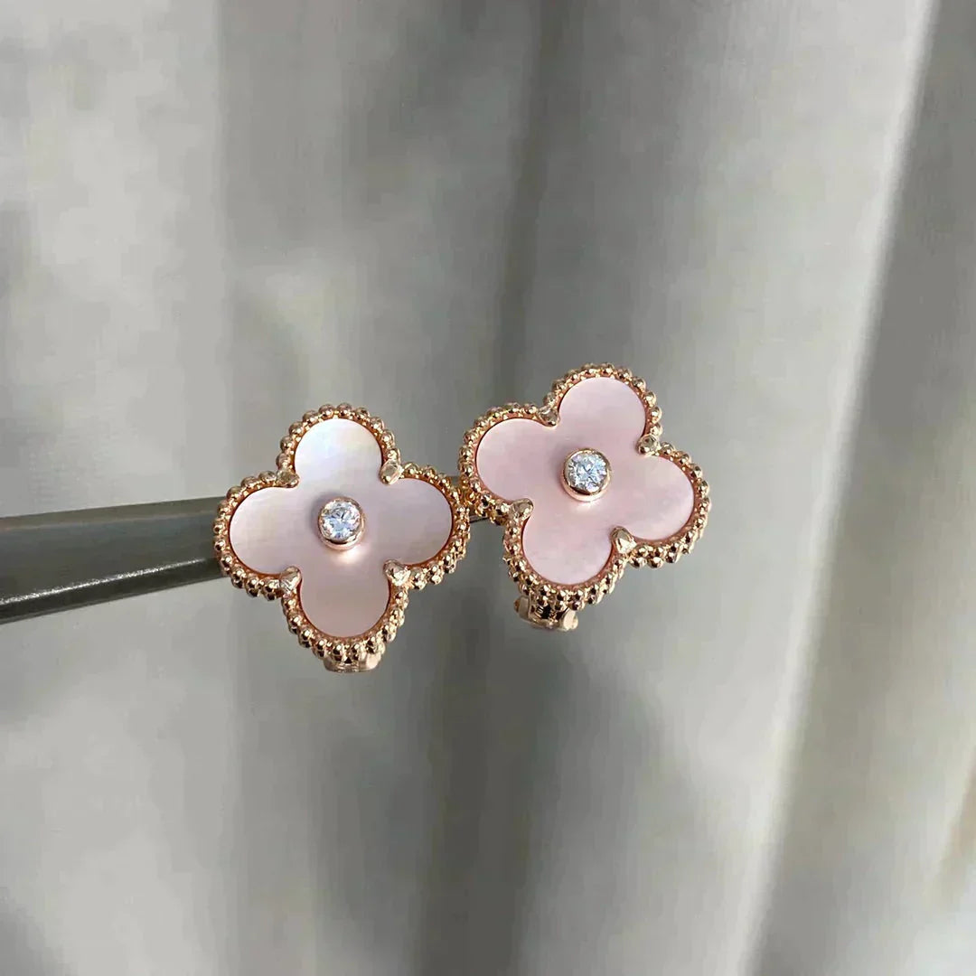 [Noble Aura jewelry]CLOVER MEDIUM 1 MOTIFS  PINK MOP DIAMOND EARRINGS