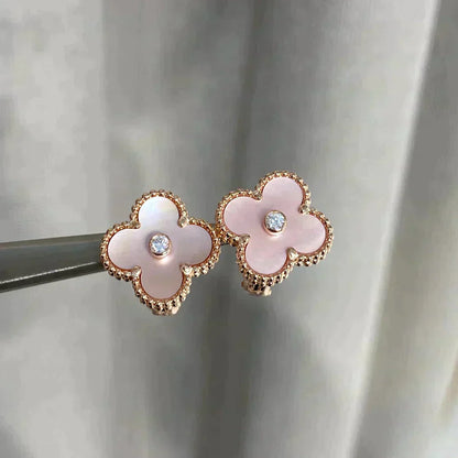 [Noble Aura jewelry]CLOVER MEDIUM 1 MOTIFS  PINK MOP DIAMOND EARRINGS