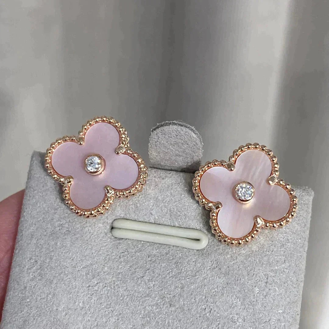 [Noble Aura jewelry]CLOVER MEDIUM 1 MOTIFS  PINK MOP DIAMOND EARRINGS