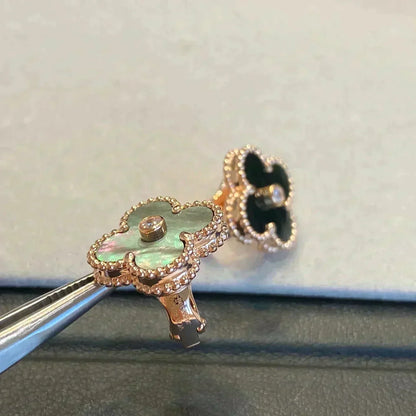 [Noble Aura jewelry]CLOVER MEDIUM 1 MOTIFS GRAY MOP  DIAMOND EARRINGS