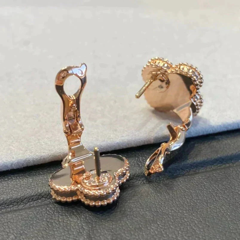 [Noble Aura jewelry]CLOVER MEDIUM 1 MOTIFS GRAY MOP  DIAMOND EARRINGS