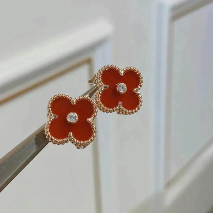 [Noble Aura jewelry]CLOVER MEDIUM 1 MOTIFS CARNELIAN  DIAMOND earrings