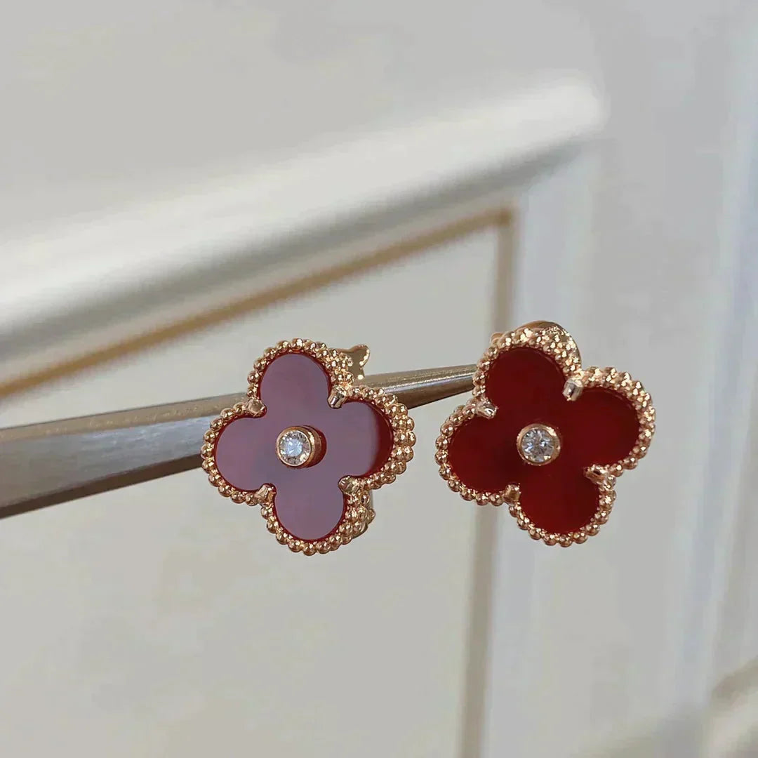 [Noble Aura jewelry]CLOVER MEDIUM 1 MOTIFS CARNELIAN  DIAMOND earrings