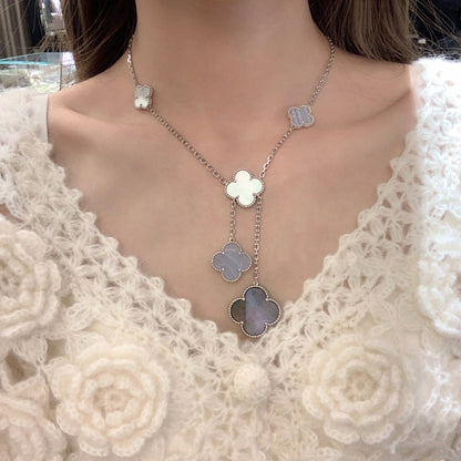 [Noble Aura jewelry]CLOVER MOP CHALCEDONY NECKLACE SILVER 6 MOTIF