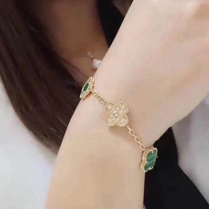 [Noble Aura jewelry]CLOVER  5 MOTIF MALACHITE DIAMOND BRACELET
