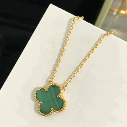 [Noble Aura jewelry]CLOVER 15MM MALACHITE SINGLE FLOWER  NECKLACE