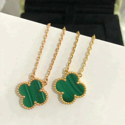 [Noble Aura jewelry]CLOVER 15MM MALACHITE SINGLE FLOWER  NECKLACE