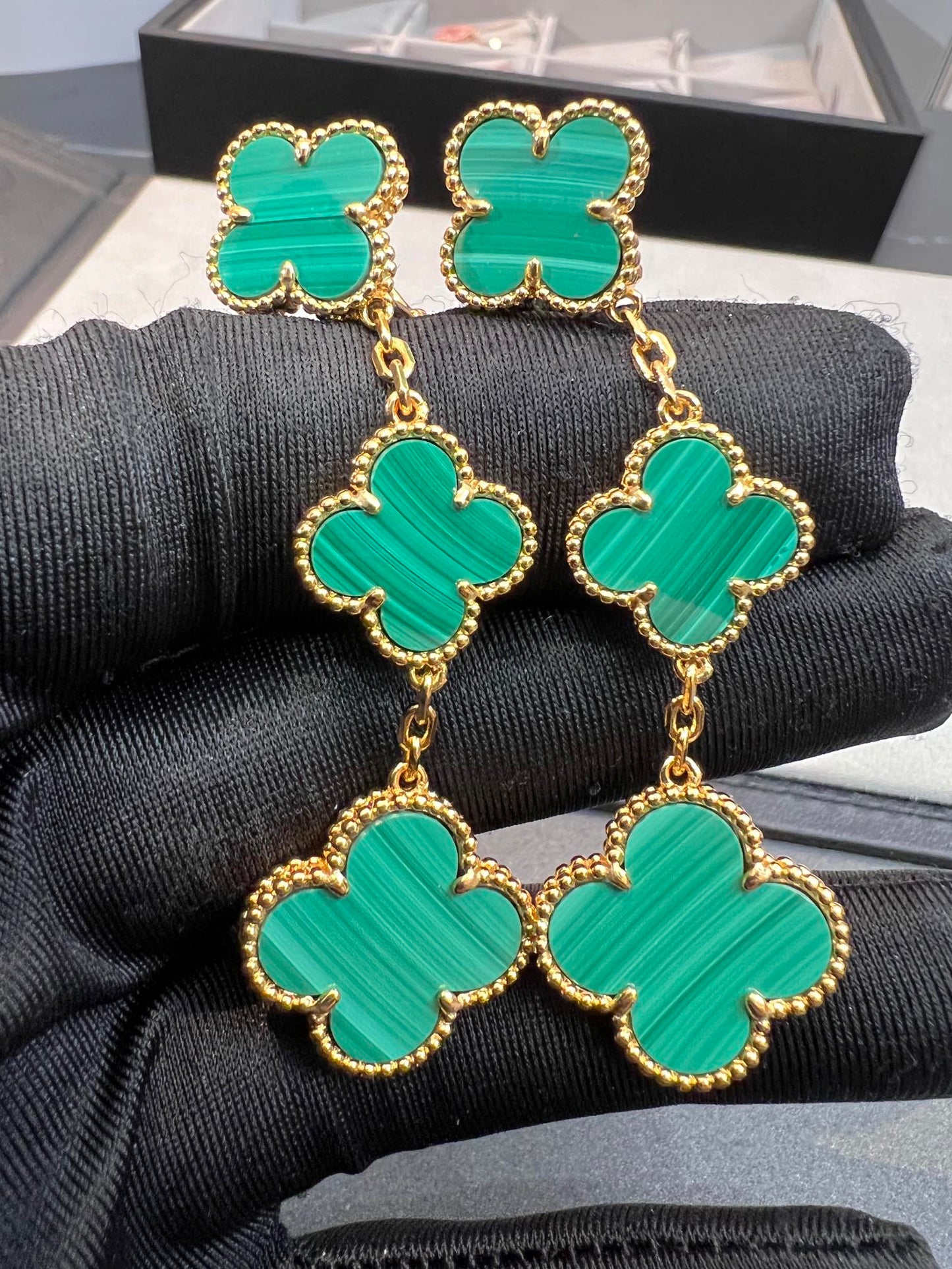 [Noble Aura jewelry]CLOVER MALACHITE 3 MOTIFS GOLD