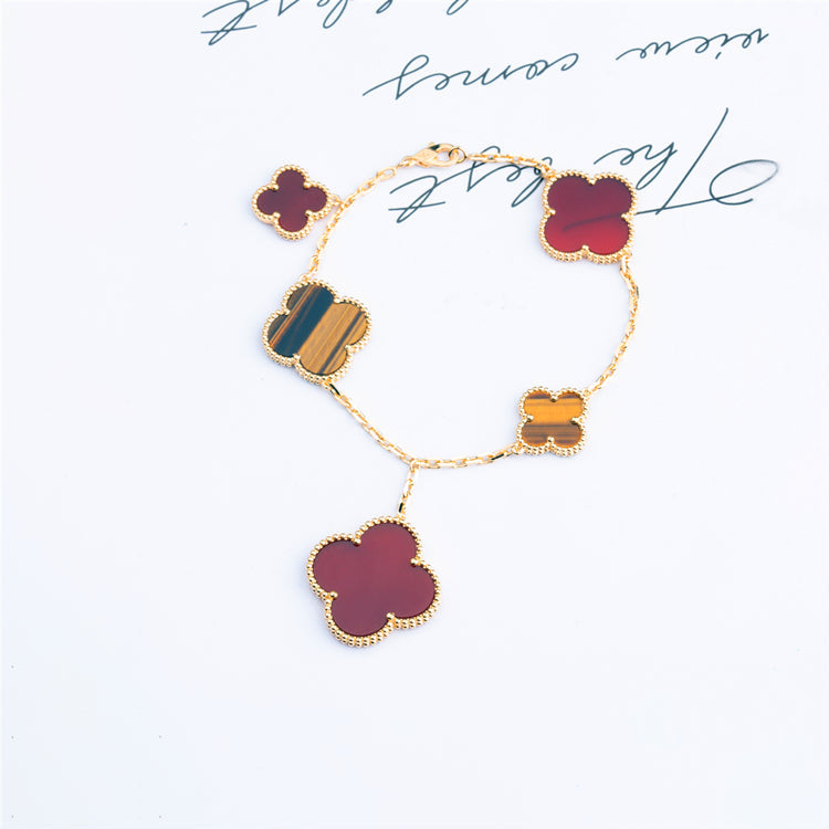 [Noble Aura jewelry]CLOVER BRACELET 5 MOTIFS CARNELIAN TIGER EYE