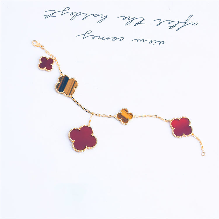 [Noble Aura jewelry]CLOVER BRACELET 5 MOTIFS CARNELIAN TIGER EYE